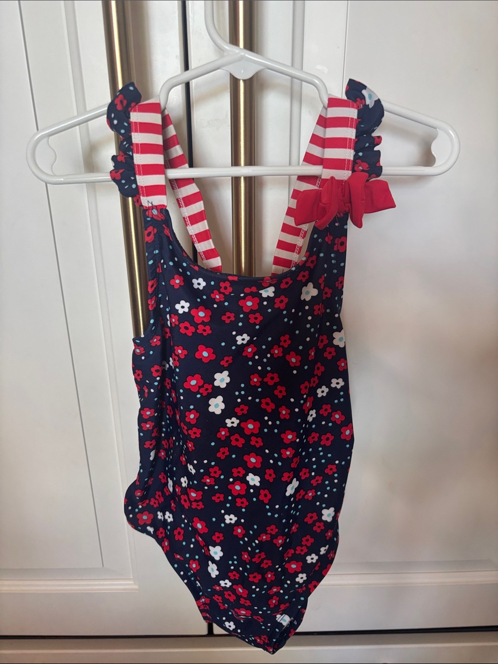 Circo Navy Floral Girls One-Piece Swimsuit with Red & White Accents